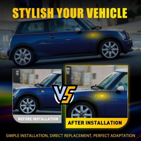 Dynamic 2X Amber LED Light Smoked Marker Fit Side Fit MINI R52 Covertible