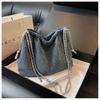 IELGY Denim Bag Female Large Capacity Casual Fashion Chain Crossbody Bucket Bag