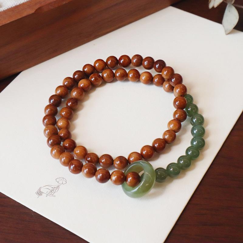Natural Hetian Jade Double Circle Bracelet with Prayer Beads