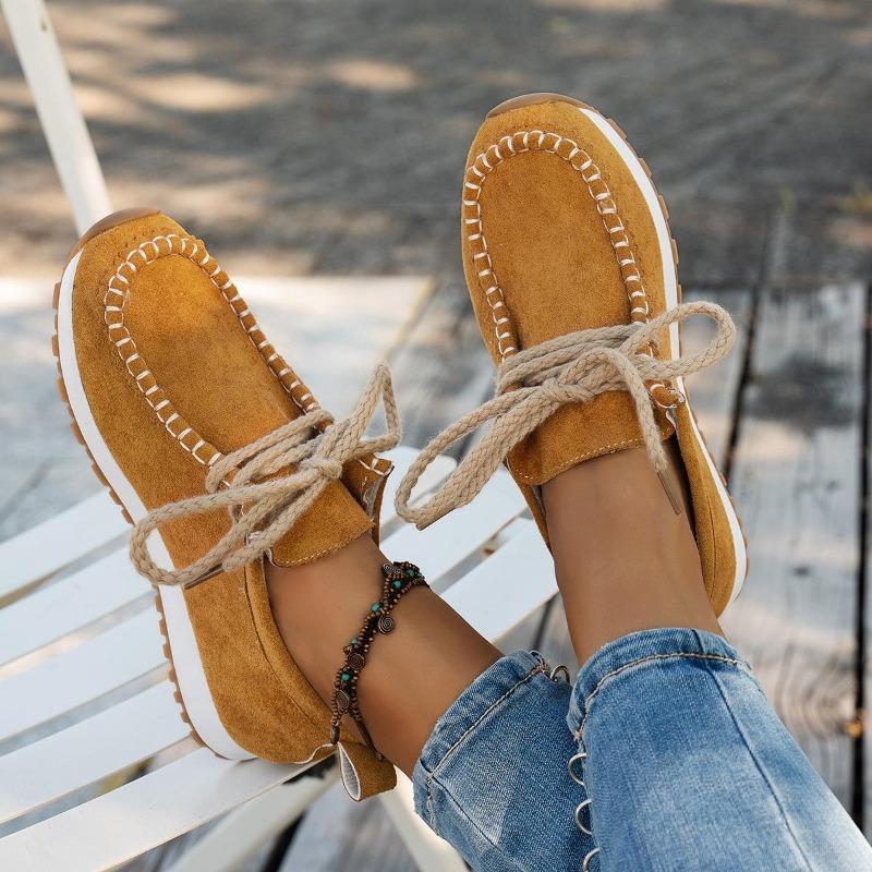 Damskie mokasyny wsuwane z zamszu - Płaskie buty z miękką podeszwą w stylu boho na jesień, Wygodne mokasyny do jazdy na co dzień