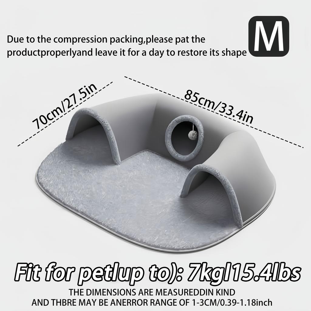 3-in-1 Cat Tunnel Bed, Convertible Play Tunnel & Warm Nest with Non-Slip Bottom, Cozy Plush Pet Mat for Cats, Rabbits