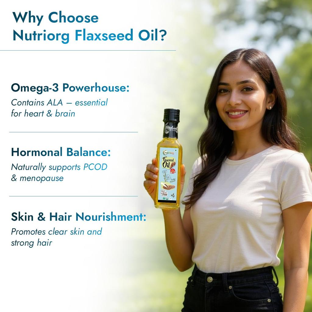 Nutriorg Cold Pressed Organic Flax Seed Oil 100 ml | Cold Pressed | Omega 3 Rich | For Weight Loss