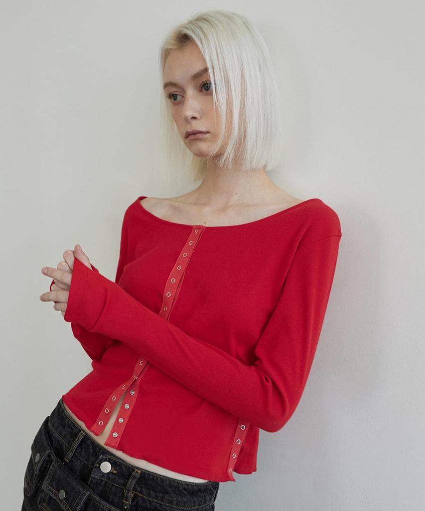 Lense Line Snap Long Sleeve Red