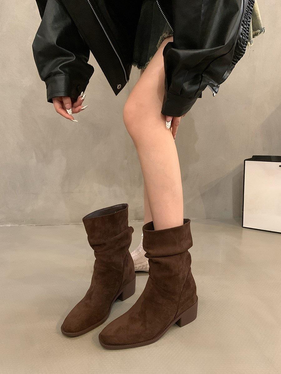 Ботинки на меху летние и осенние тонкие хаки ботинки Мартина на толстом каблуке фото ковбойские короткие ботинки 40 коричневый 3840₽