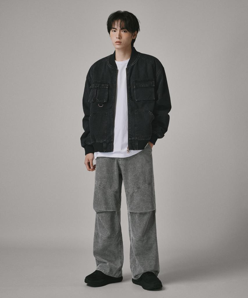 Beodeonteu Corduroy Cut-Out Layered Pants [Gray]