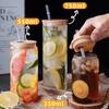Drinking Cup Glasses with Bamboo Lid Juice Glass Straws Beer MugIce Coffee Mugs Cute Glasses Beer Jars Glasses Brush Drinkware