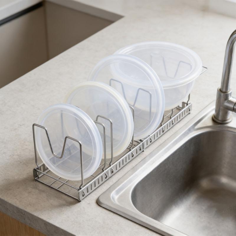 Steel Adjustable Pot Lid Rack Wall Mounted Organizers For Kitchen Storage Solution with Tool Easy Setups for Kitchen Use