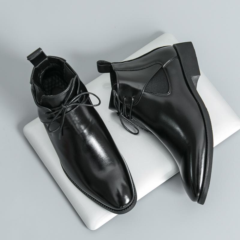 Fashion New Fashion Mens Leather Ankle Boots British Style Male Chelsea Boots Casual High Top Shoes Soft Leisure Walk Men Business Botas