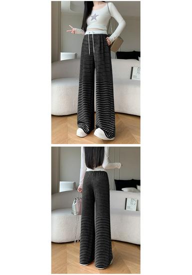 2024 Autumn Stripe Wide-Leg Maternity Pants - Loose, Floor-Length, Casual Fit