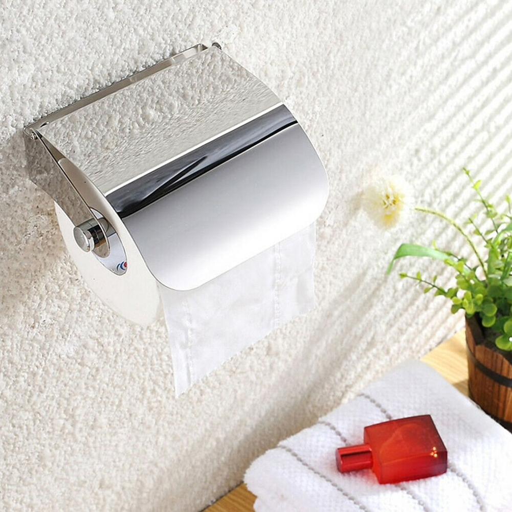 Cloakroom Toilet Wall Mounted Tissue Roll Holder Silver