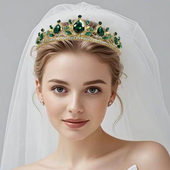 Jewelry Crown Headpiece Queen's Birthday Crown Ball Performance Fashion Alloy Green Wedding Headpiece