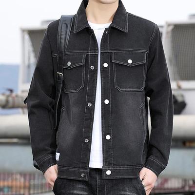 Jeansjacke, Herren-Jacke im Retro-Stil, gewaschen, mit lockerem Kragen, trendige und modische Jacke