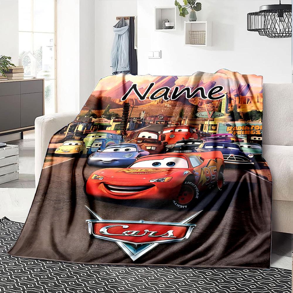 Custom Name Mcqueen Adventure Flannel Blanket for Super Soft Cute Comfort Blanket for Travel Bedding Couch Sofa Blanket