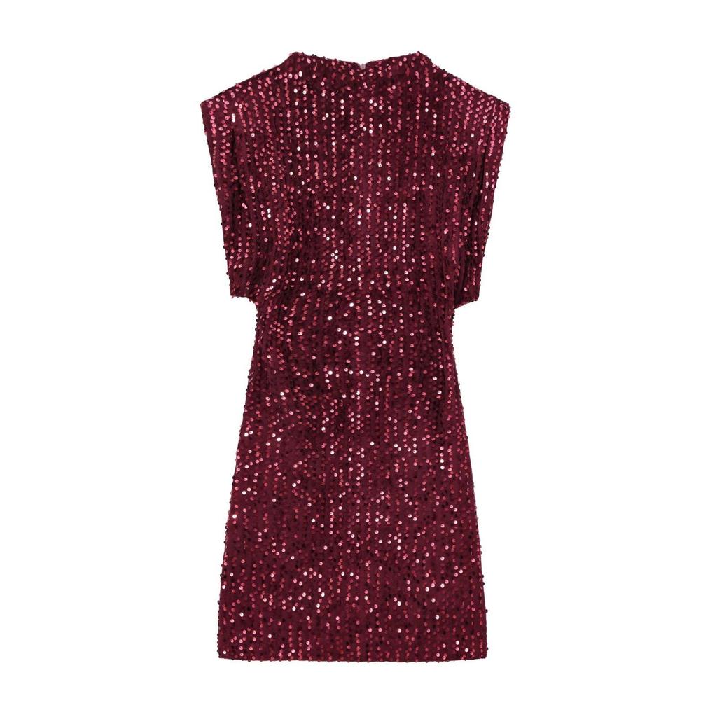 Y2K Winter Black Sequin Mini Dress with Shoulder Pads - Sleeveless Evening Wear