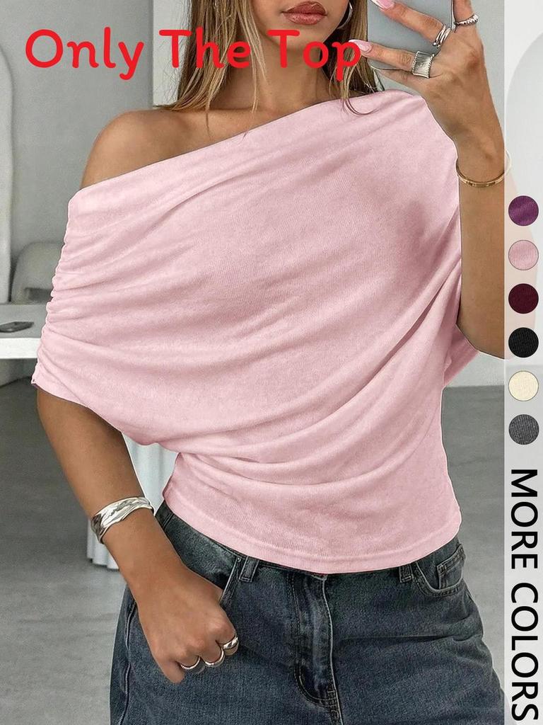 Summer Womens T Shirt With Modale Fabric Short Sleeve One Shoulder Casual Style For Daily Wear