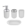 6-Piece Bathroom Set: Trash Can, Toilet Brush, Lotion Bottle, Toothbrush Holder, Soap Dish, and Countertop Decor.