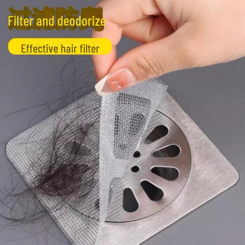 Bathroom Hair Filter Stickers - Anti-Clog Self-Adhesive Mesh for Floor Drains and Toilets