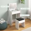 Tocador de Maquillaje con Espejo Plegable, Tocador de Maquillaje Moderno, con Taburete, Compartimento de Almacenamiento con 10 Secciones, MDF Blanco, 60.2 x 40.2 x 79cm
