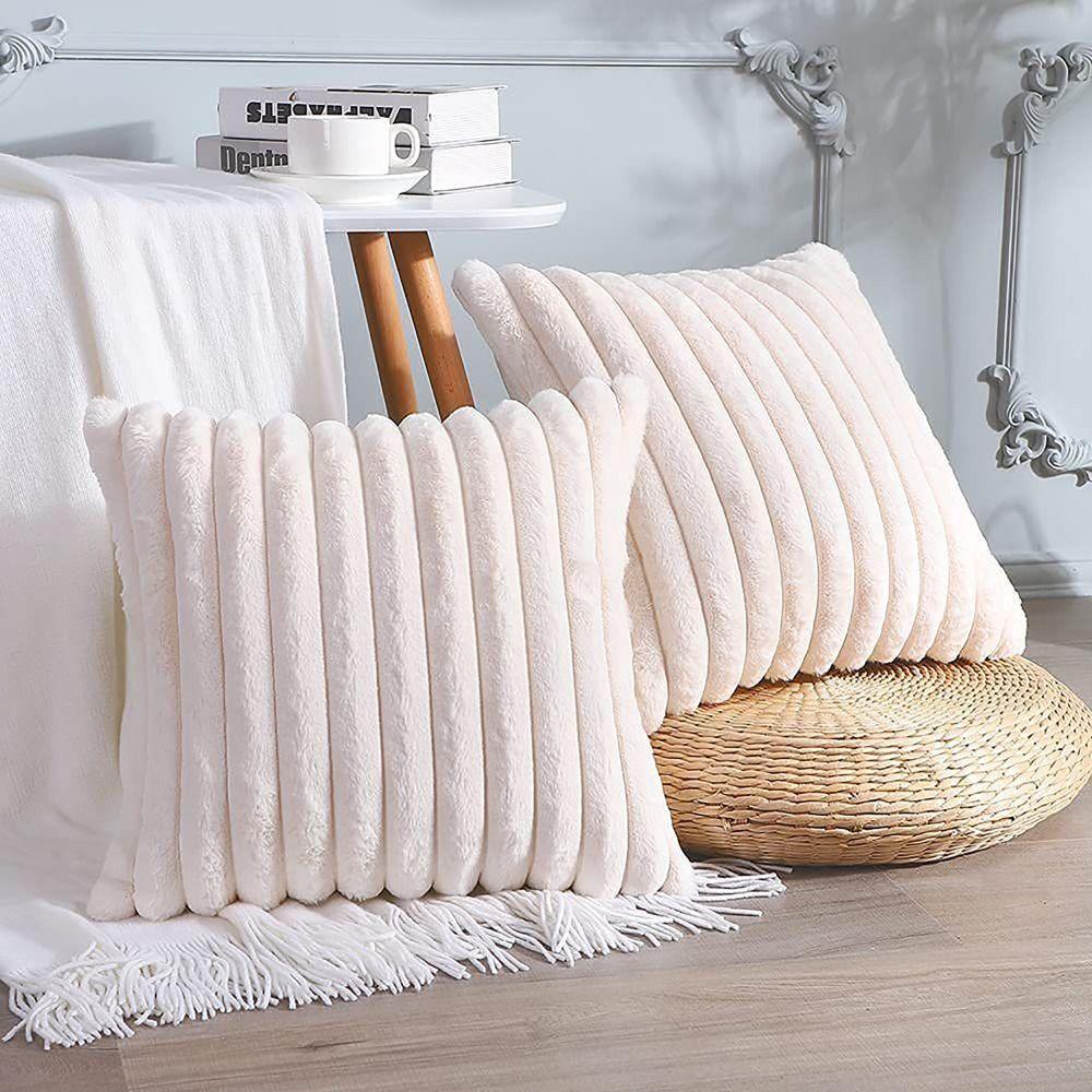 

Штучний Кролячий Оксамит Диван Пухнаста Наволочка Однотонні Наволочки для Подушок Вітальня white-Double side