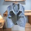 Women's Retro Light Blue Denim Vest - 2023 Spring/Autumn Casual Sleeveless Tank Top Waistcoat