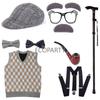 New Kids 100 Days of School Costume for Boys Halloween Old Man Costume Hat Glasses Wig and Grandpa Vest Cane Full Set Child