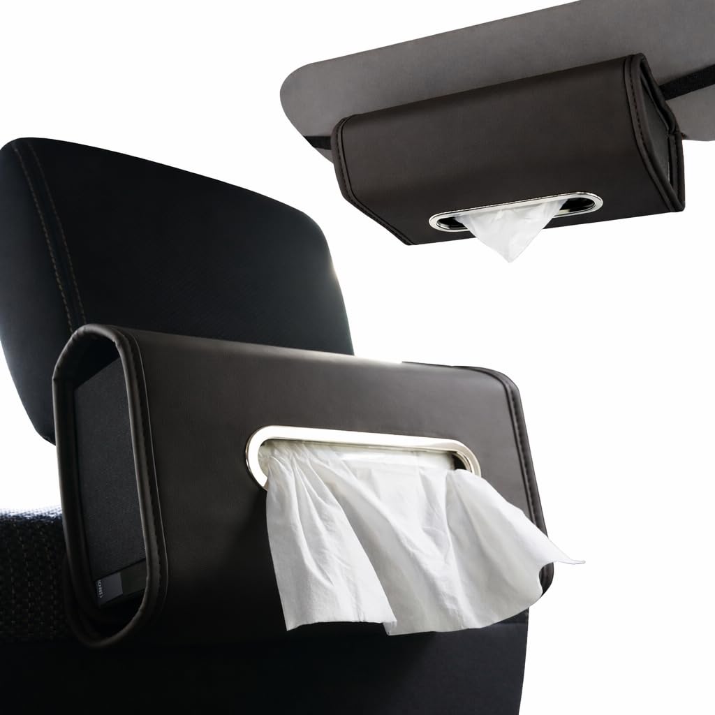 

Car Tissue Case a Whole Box of Tissues x Premium PU Leather Car Tissue Holder Sun Visor Mount Keeps Car Interior Tidy 2 Sizes Available BOOMIE [Holds чёрный