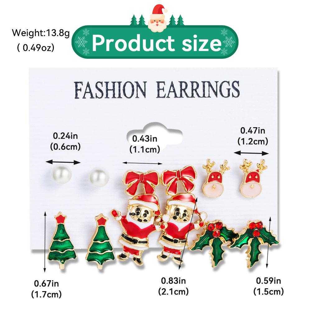 6-częściowa kolekcja świąteczna kolczyki damskie Święty Mikołaj kokarda wzór choinki kolczyki modne i eleganckie akcesoria