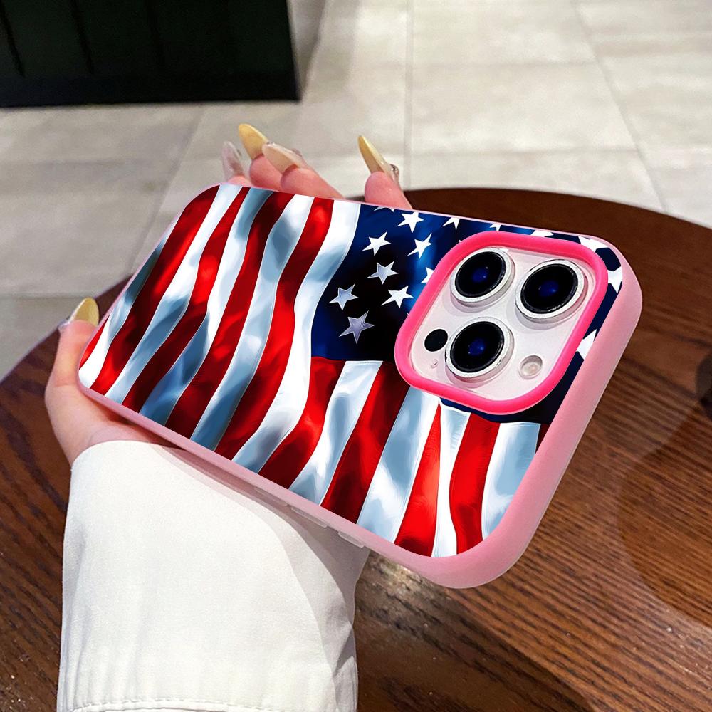 USA America Flag Jelly Double Layer Rose Red Mobile Phone Case for iPhone 17 16 15 14 13 12 11 Air Pro Max Plus Protective