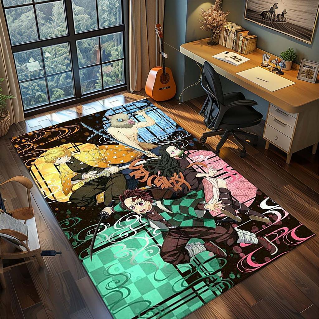 Demon Slayer Anime Rug Carpet Large Area Rug Non Slip Washable Floor Mat Gamer Room Bedroom Home Decor -QJY