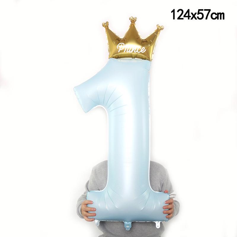 Large Blue Pearlescent Crown Number 1 Foil Balloon - First Birthday Decoration