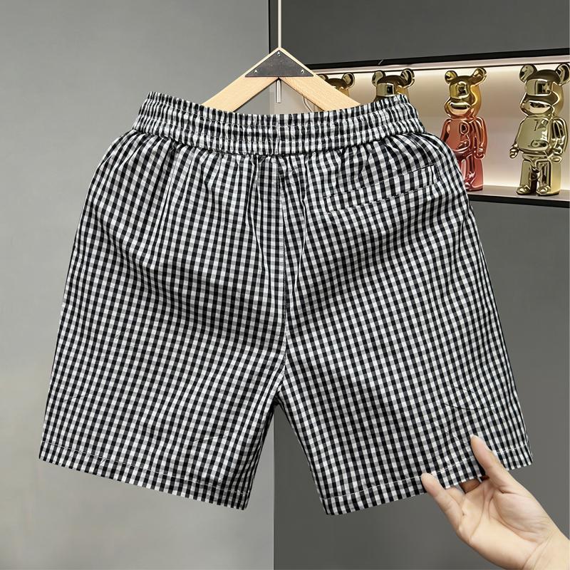 Pantaloncini Casual da Uomo a Quadri, Vita Elastica con Coulisse, Leggeri da Spiaggia Estivi (M-5XL)