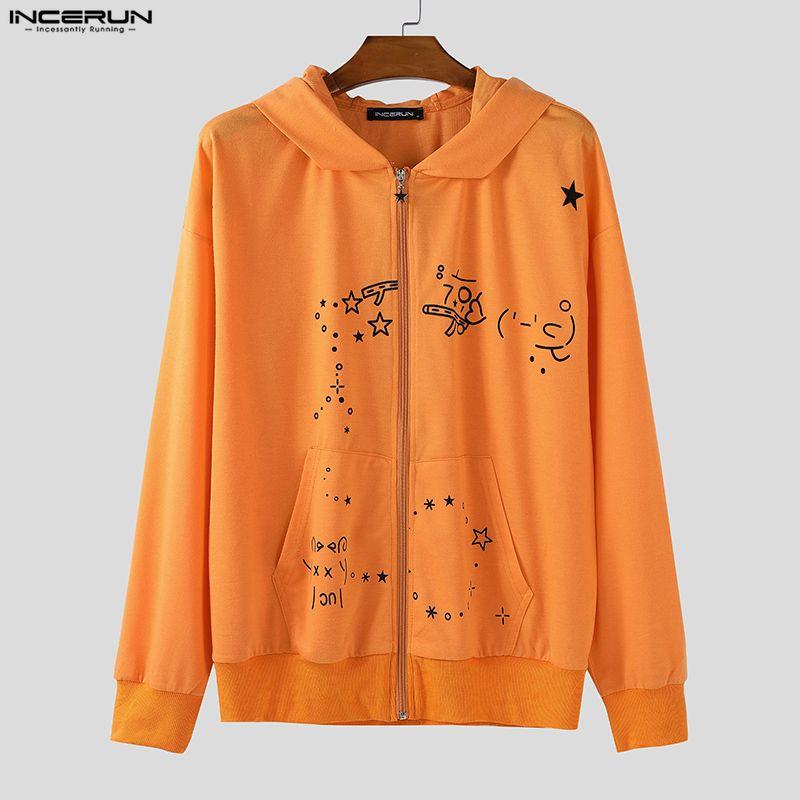 INCERUN Hanorace de Toamnă pentru Bărbați cu Mânecă Lungă, cu Fermoar, Imprimeu, Buzunare și Glugă