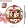 Valentine's Day Wooden Sign with Adorable Couple Owls & Rose Pattern, Round Sign for Front Door Wall Hanging Decor, Ideal Gift for Valentine
