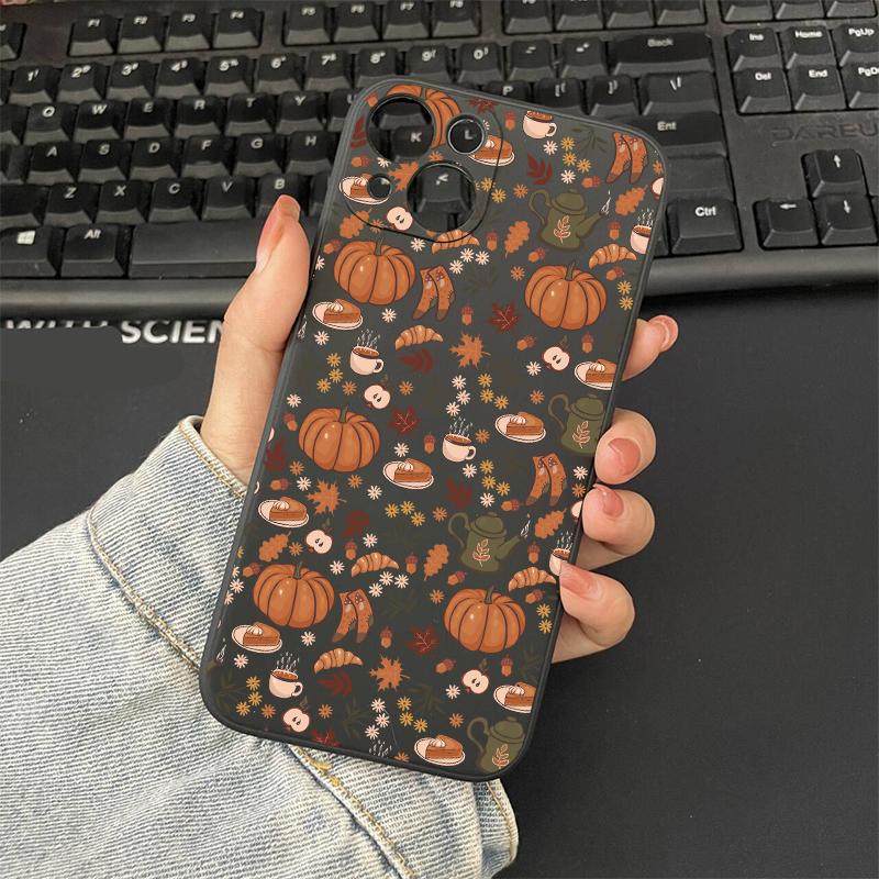 Leaf Pattern Graphic Phone Case for IPhone 16 15 14 13 12 11 X XR 17 8 7 Plus Pro Max Autumn Pumpkin leaves Fall silcone Cover
