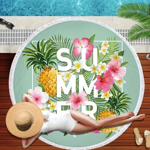 Summer Round Beach Towel Flamingo Tropical Plant Pineapple Printing Bath Shower Towels Bikini Cover Up Beach Towel