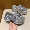 Fashion High Platform Slippers Women Summer Fashion 2025 New Increase Blingbling Leather Sandals Flip-flops 8CM Heels Beach Shoes