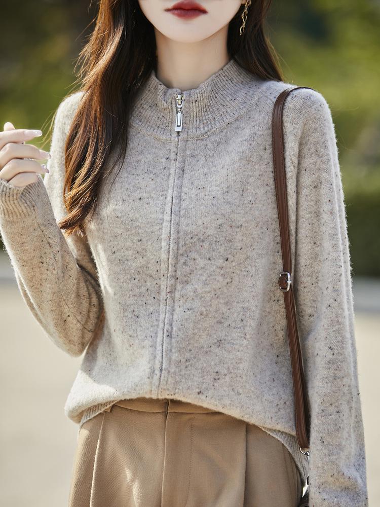 Women's Wool Polka Dot Knit Cardigan - 2025 Autumn/Winter Retro Style Loose Sweater Coat