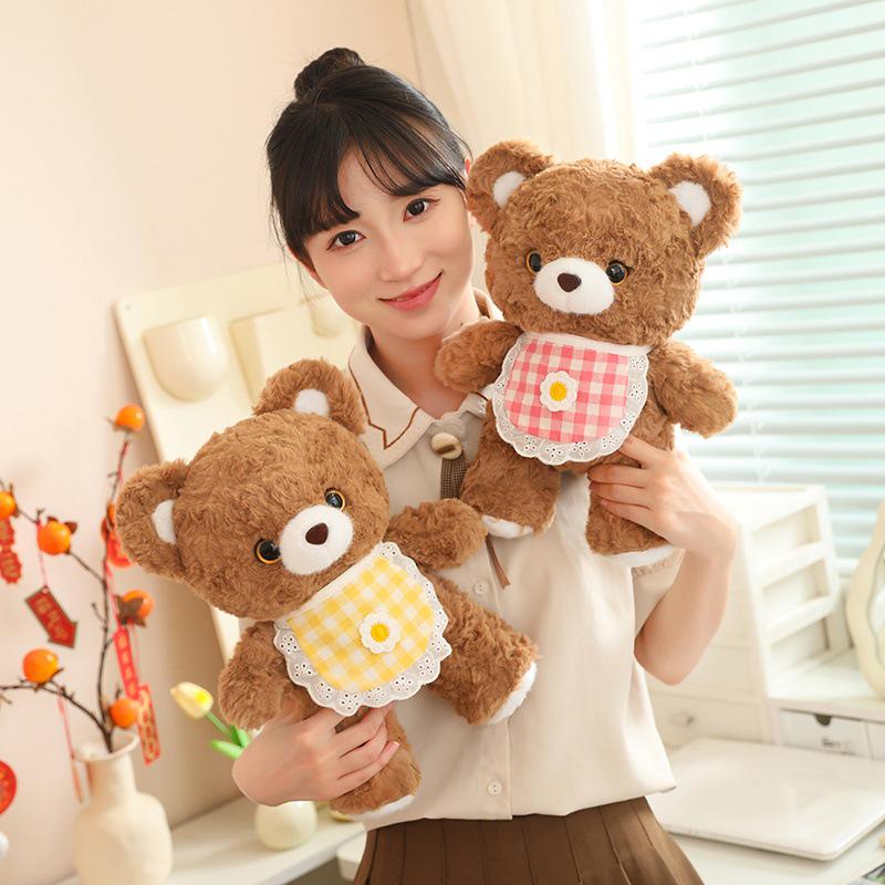 Adorable Zai Zai Bear Plush Toy - Cute Cartoon Teddy with Bib, Perfect Gift!