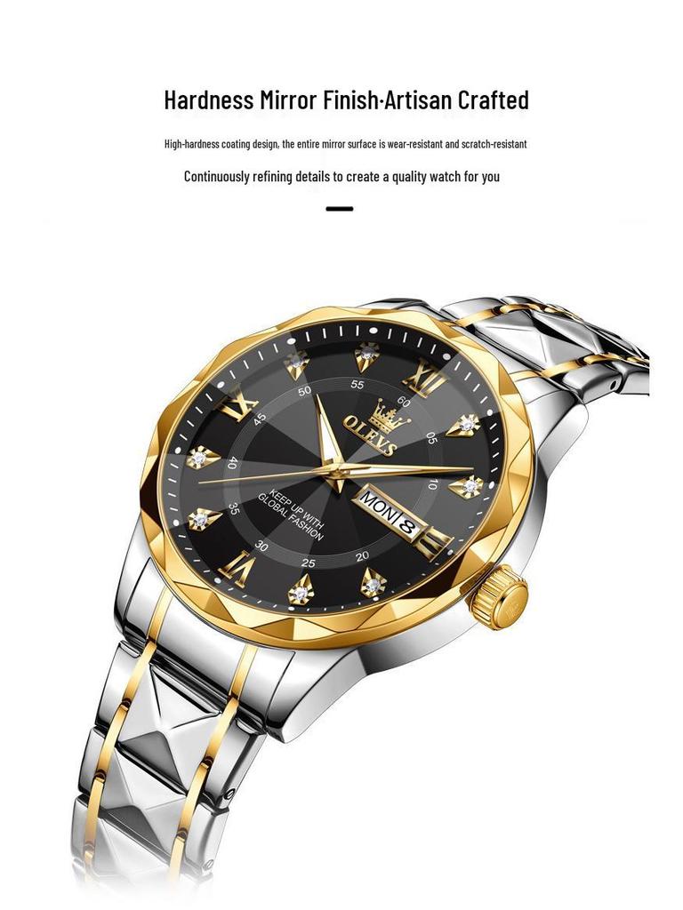 Oulishi 2025 Men's Luminous Waterproof Quartz Watch with Diamond-Shaped Mirror