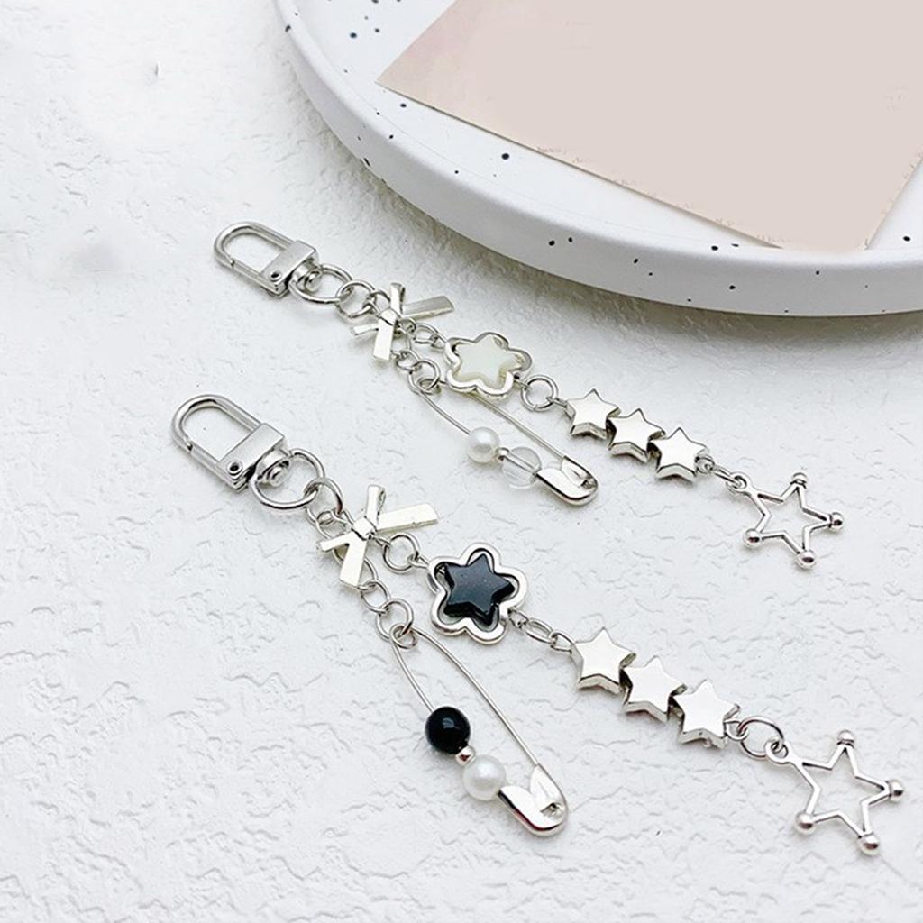 Sweet Star Pin Bowknot Keychain Pendant Lovely Hangings Decorations Keyring Charm for Purse Bag Backpack Handbag