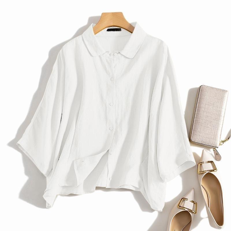 Moda Estiva Camicia con Collo a Lapel Donna Elegante Blusa a Maniche 3/4 Lavoro Bottoni Camicie Lunghe Tunica Donna Casual Ampia Bluse