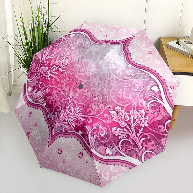 1pc Pink floral ornate design Umbrella with Plastic Handle,Compact & Stylish,Suitable for All Seasons YS331089