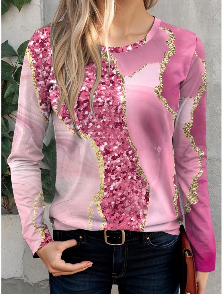 Large-sized Fashion 3D Print Colorful Graphic Crew Neck Long Sleeve T-Shirt Womens Clothing Casual Clothes Harajuku Female Clothing Pullover