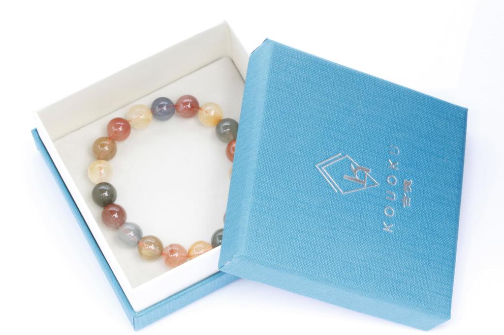 KOUOKU Old Multicolor Rutilated Quartz Bracelet 10mm Power Stone Money Luck Good Luck Brazilian Natural Stone Prayer Beads Rutilated Quartz [K