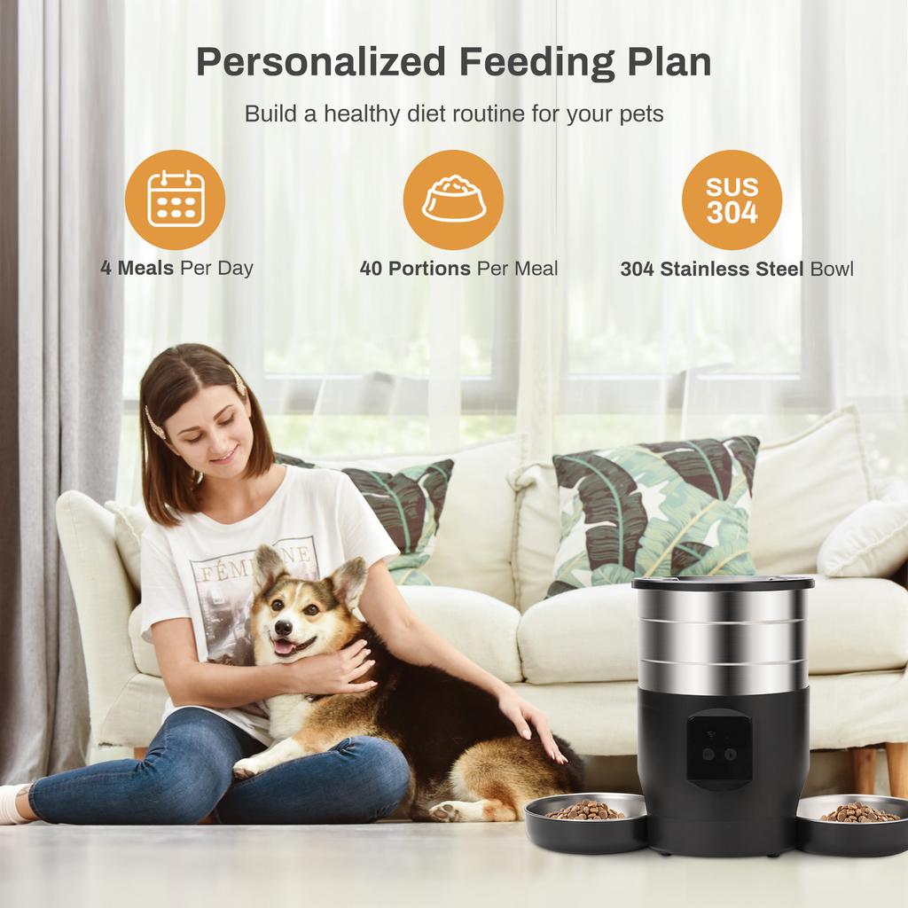 4.5L Tuya Smart APP Pet Feeder Cat Dog Food Dispenser Stainless Steel Bowl Medium-Sized Cats  Dogs With Recording Timing Feeding