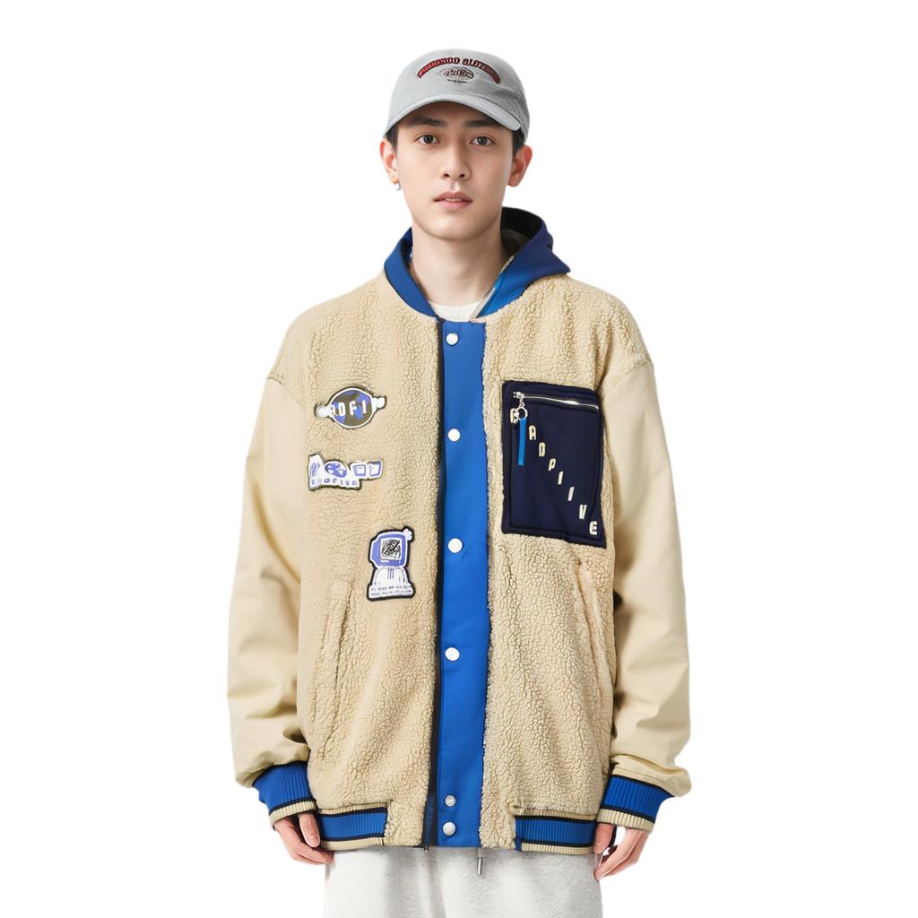 Li Ning Color Block Patch Pocket Detail Single Breasted V Neck Jacket Men Jackets AFDSA73-1