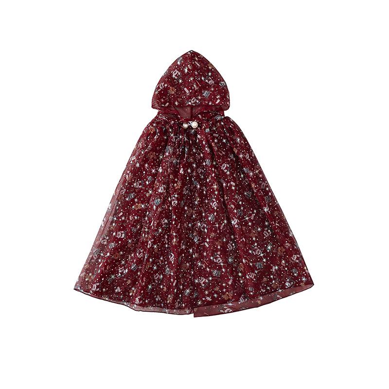 Christmas Children's Autumn and Winter Shawl Cloak Costume Girls Princess Shawl Outer