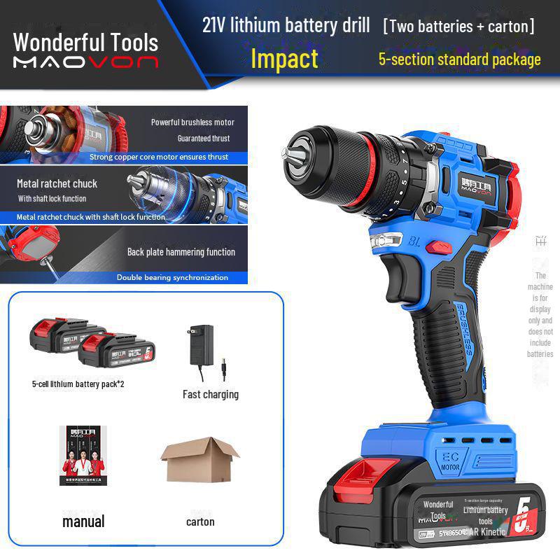 Miaoyou Mașină de găurit cu percuție fără perii reîncărcabilă cu baterie litiu de capacitate mare - Șurubelniță electrică fără fir multifuncțională