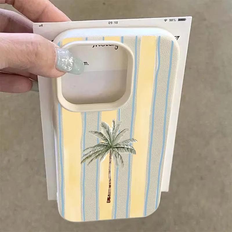 Coconut Tree Stripe Pattern Phone Case For iPhone 11 Cases for iPhone 17 13 15 14 12 16 Pro Max 16e XR XS X 17Air Soft Cover