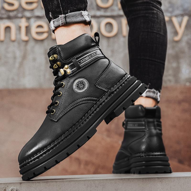 2025 New Mens High Top Boots Thick Soled Anti Slip Work Shoes Fashionable Multifunctional Street Vintage Men Platform Ankle Boot